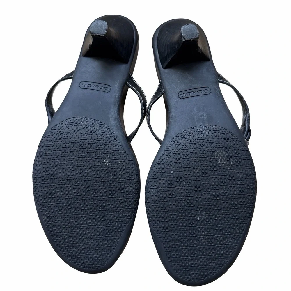 VTG COACH Womens Jane Leather Thong Kitten Heel Sandals US 8 Black Y2K 2000s - Picture 13 of 16